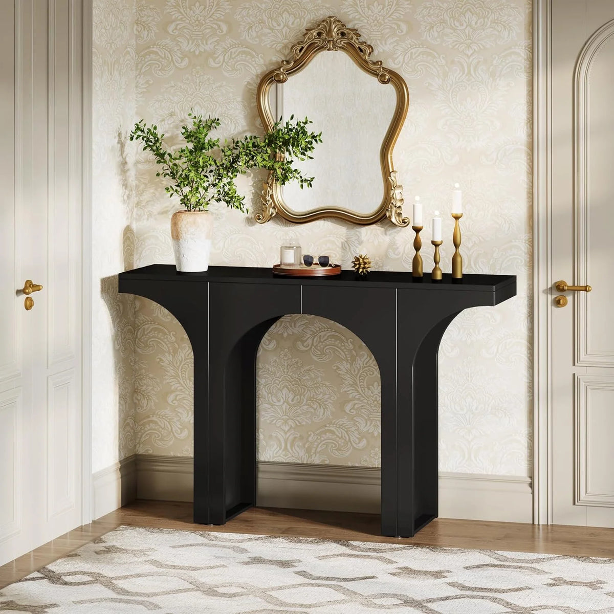 47 Inches Black Console Table with Arch Base L40655