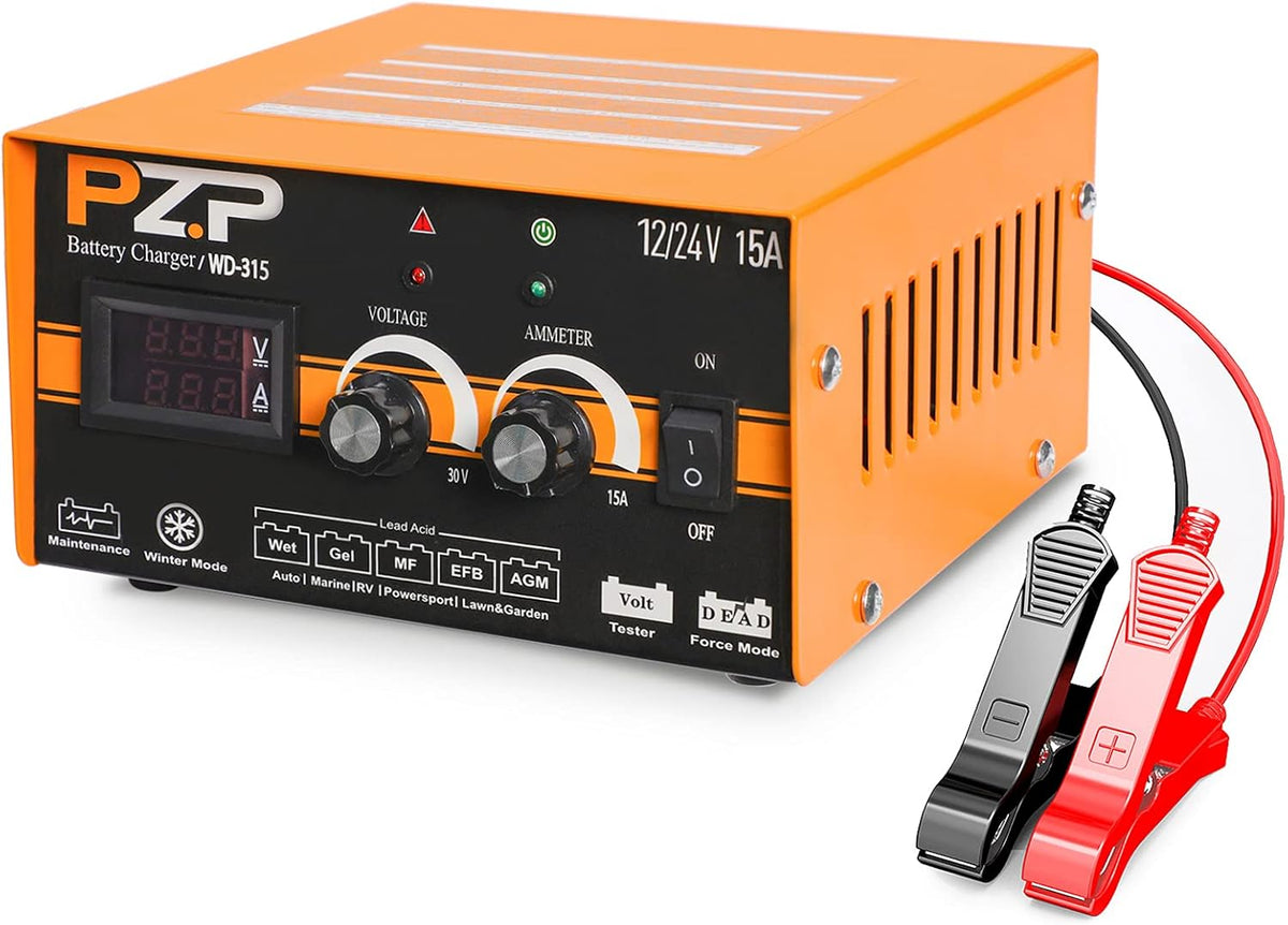24v Manual 15-Amp Automotive Battery Charger and Maintainer M905