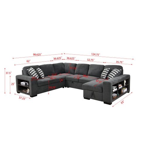 125'' U Shaped Sleeper Sofa with Pull Out Bed and Storage Chaise Ottoman K86951