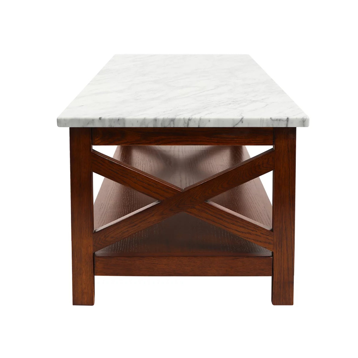 44" Rectangular White Marble Coffee Table with Solid Wood Legs L834