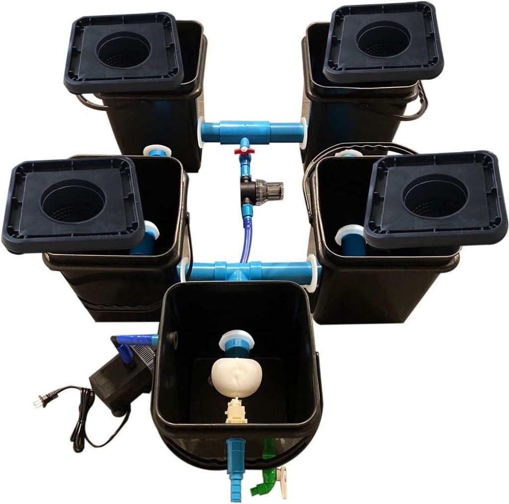 4+1 RDWC Full Set Recirculating Deep Water Culture Hydroponics Grow System 20L 4 Sites Black D629
