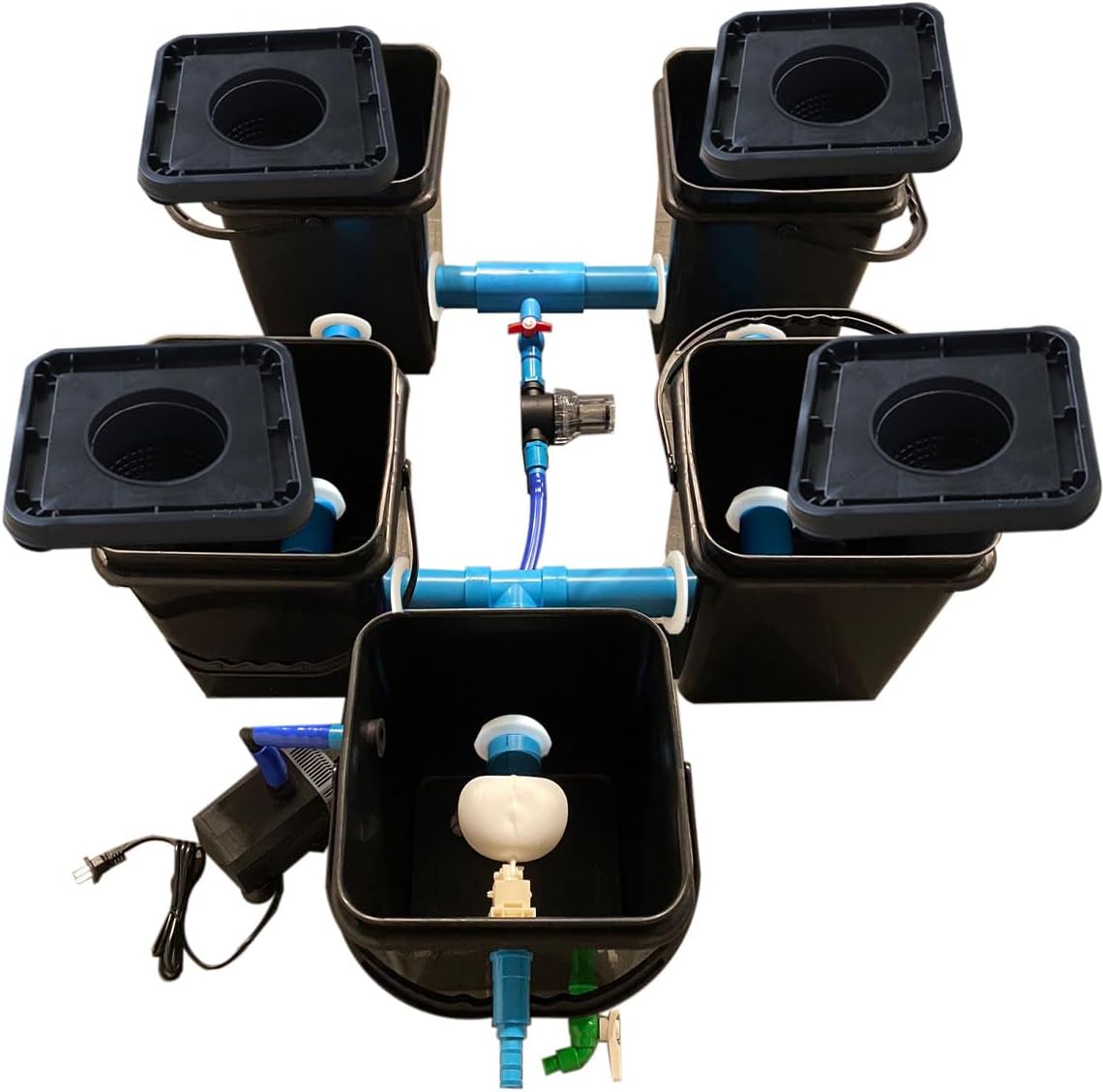 4+1 RDWC Full Set Recirculating Deep Water Culture Hydroponics Grow System 20L 4 Sites Black D629