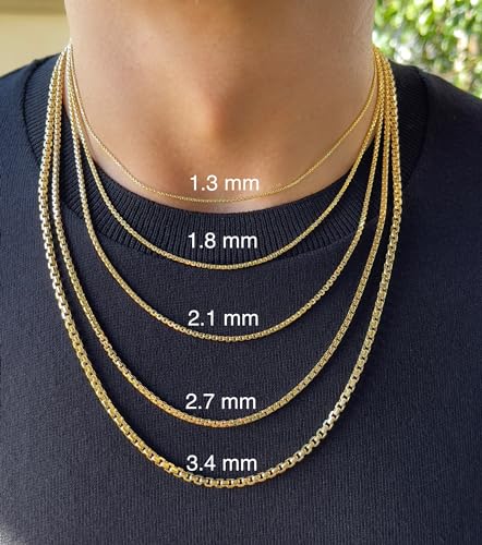 14K Real Gold Box Chain Necklace with Lobster Clasp 16" 18" 20" 22" 24" V614