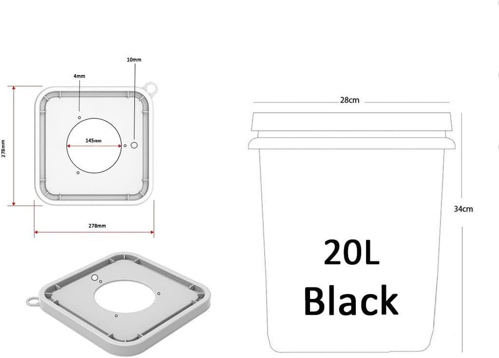 4+1 RDWC Full Set Recirculating Deep Water Culture Hydroponics Grow System 20L 4 Sites Black D629