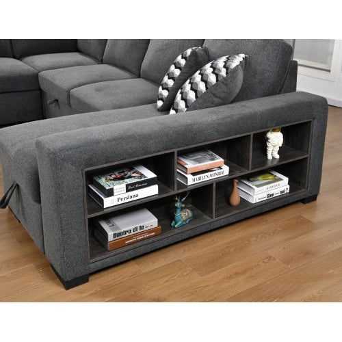 125'' U Shaped Sleeper Sofa with Pull Out Bed and Storage Chaise Ottoman K86951