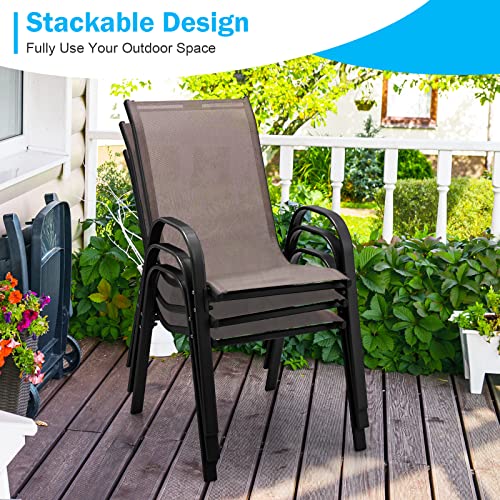 4 Pieces Stackable All Weather Patio Dining Chairs Set with Armrests J499