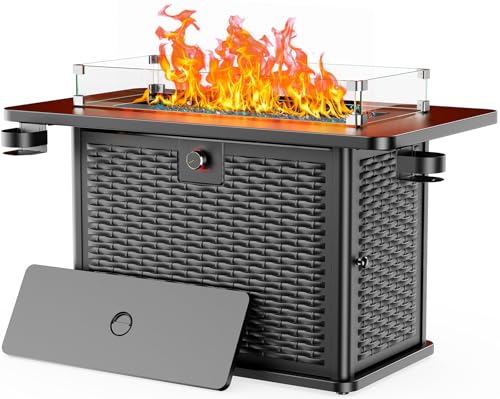 43 Inch Propane Fire Pit Table with Glass Rocks and Cover Y6974