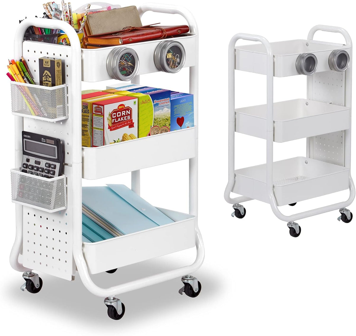 3-Tier Rolling Utility Cart with Handle White L921
