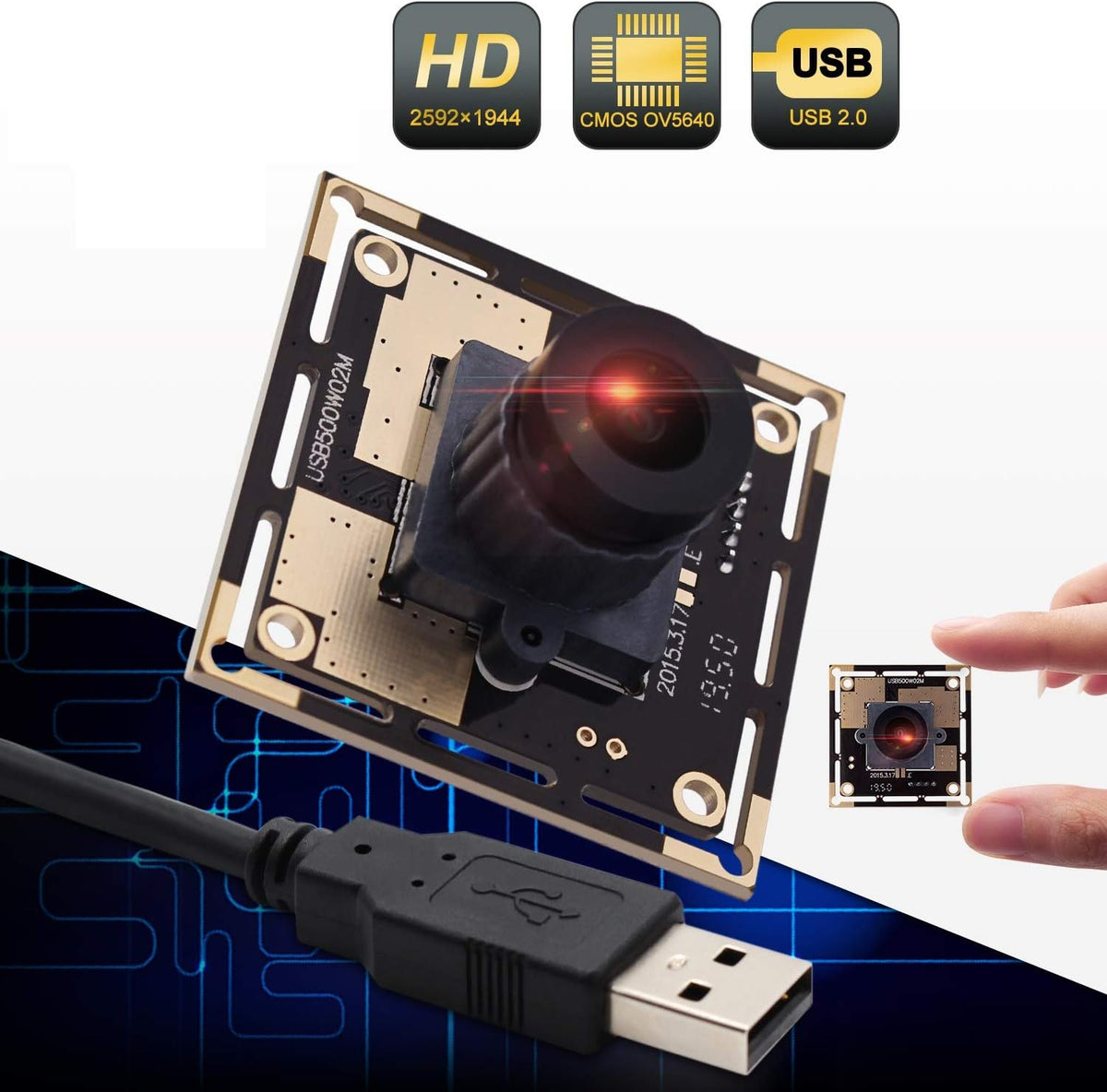 5 Megapixel USB Camera Module with 170 Degree Fisheye Lens Wide Angle HD Webcamera E780215