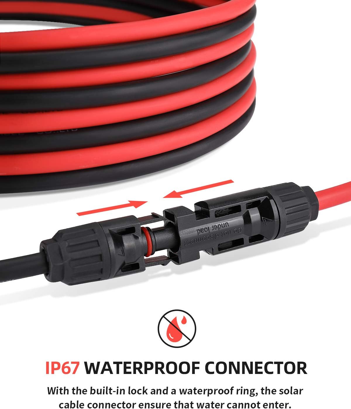 40 Feet 10AWG Solar Extension Cable with Female and Male Connector, Pack of 2 B6739