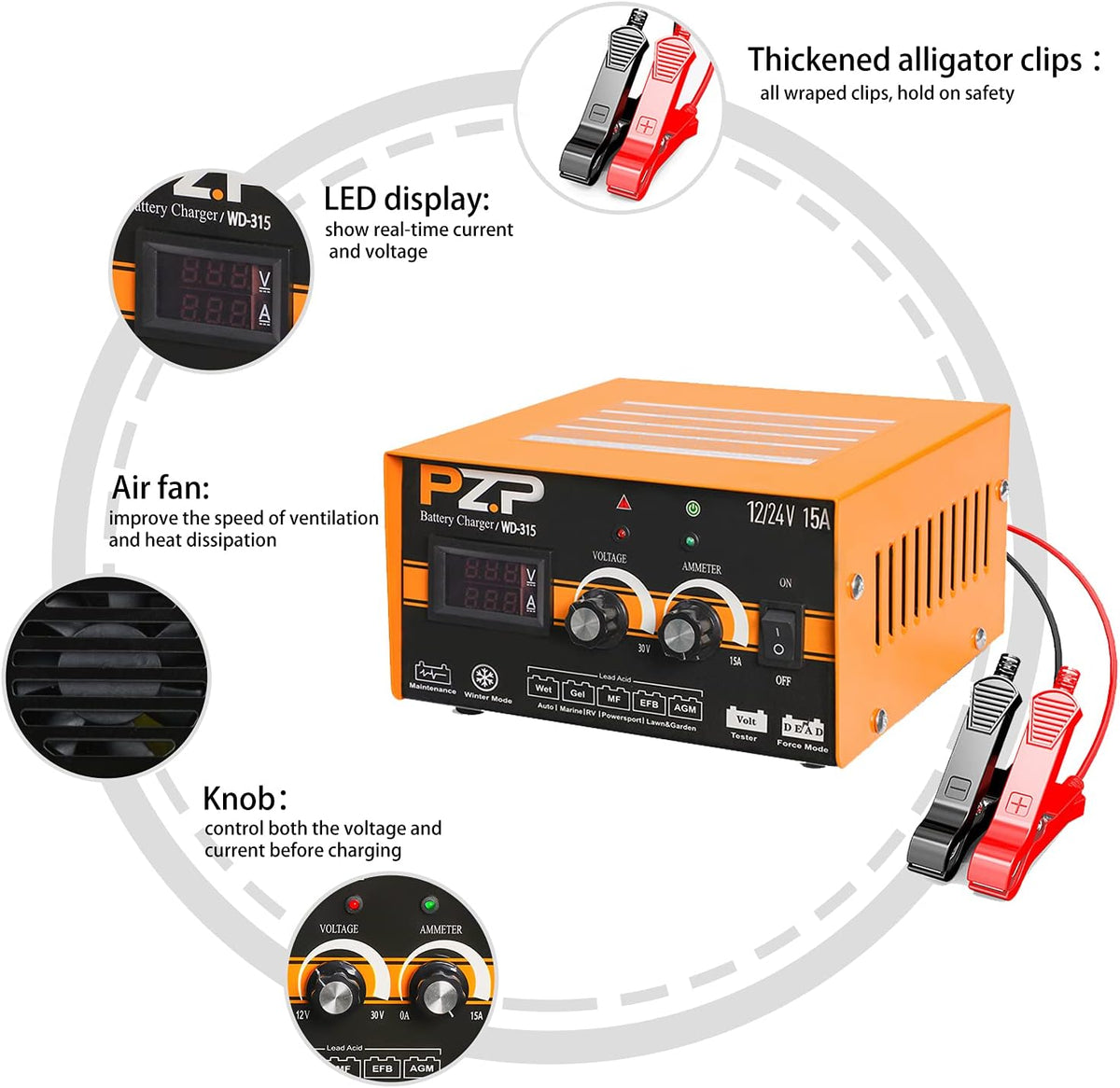 24v Manual 15-Amp Automotive Battery Charger and Maintainer M905