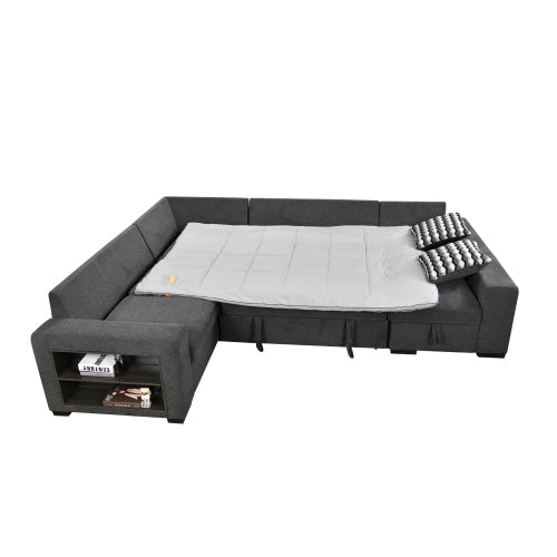 125'' U Shaped Sleeper Sofa with Pull Out Bed and Storage Chaise Ottoman K86951