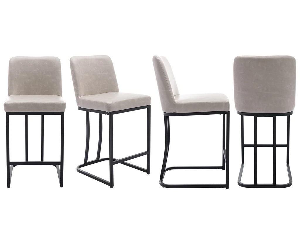 24" Counter Height Stools Set of 2 Faux Leather Upholstered Beige N95457