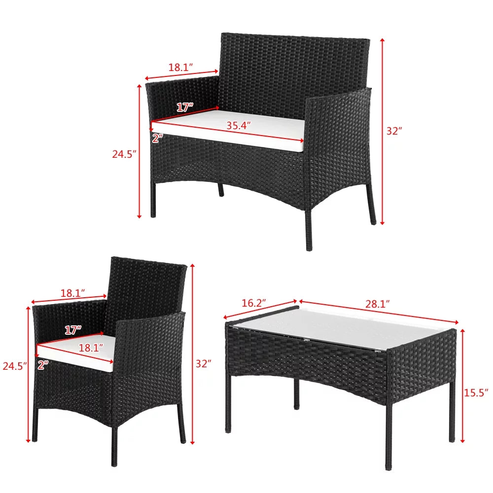 4-Piece PE Wicker Outdoor Conversation Set with Cushions L5906