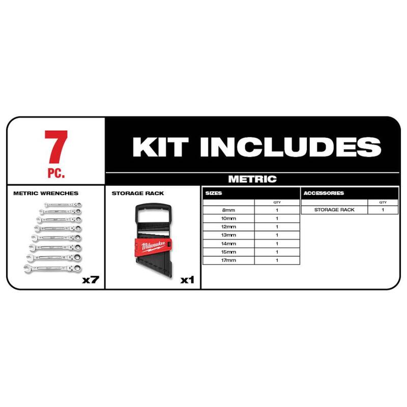 17-Piece Flex-Head Ratcheting Combination Wrench Set SAE Y842