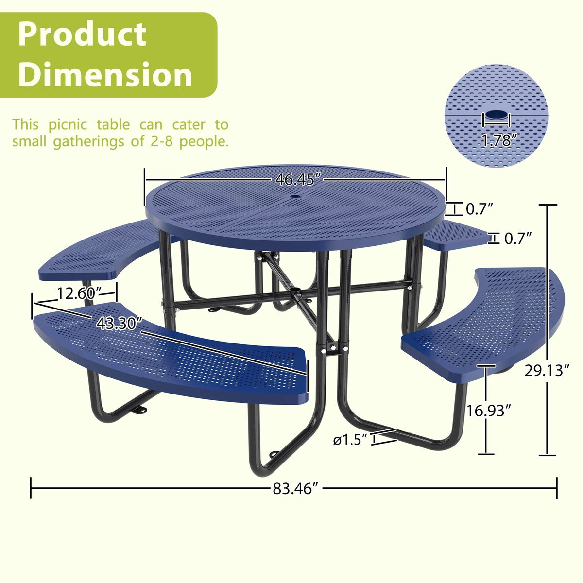 46'' Steel Round Picnic Table with Umbrella Hole E91295