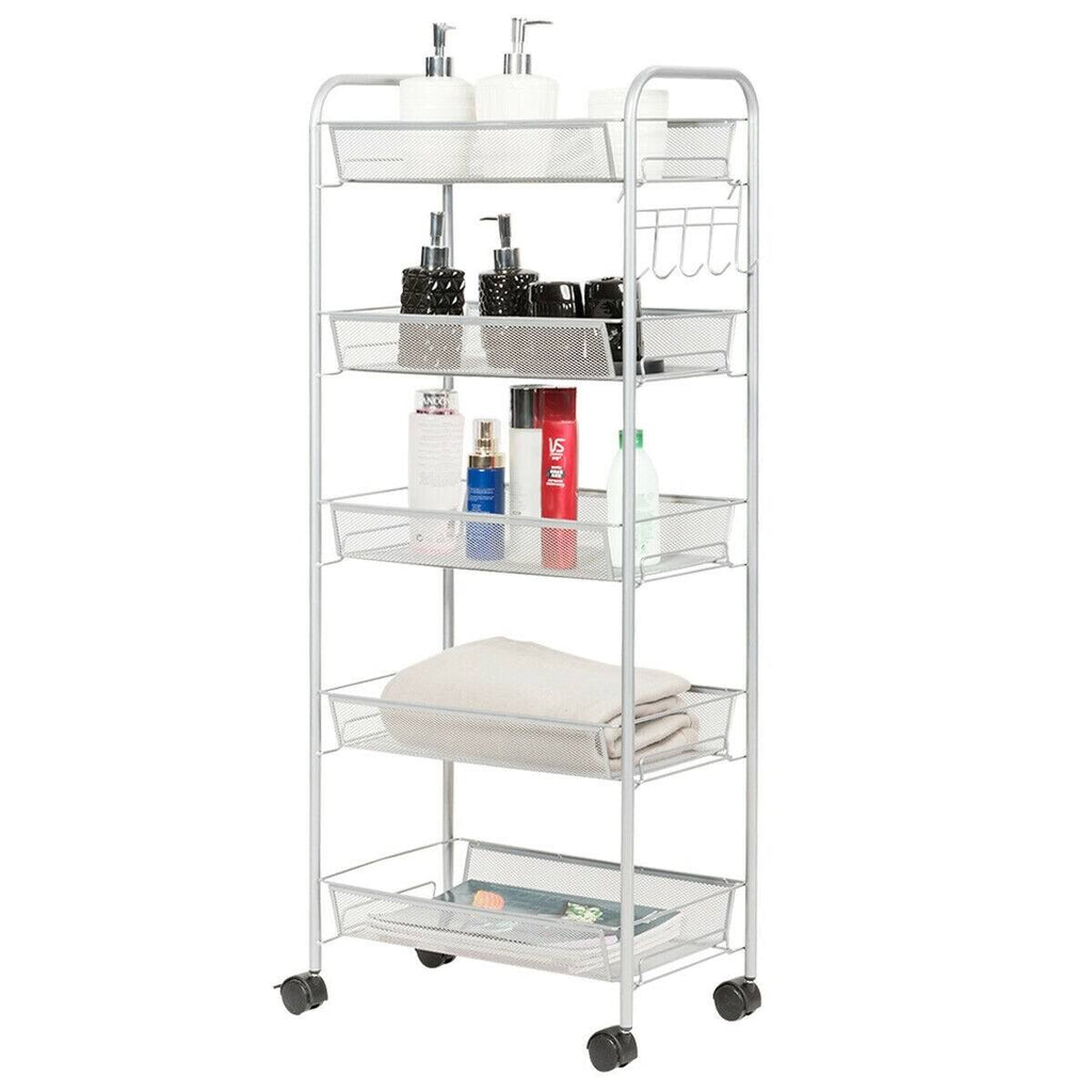 5 Tier Mesh Rolling Utility Cart Grey A242579