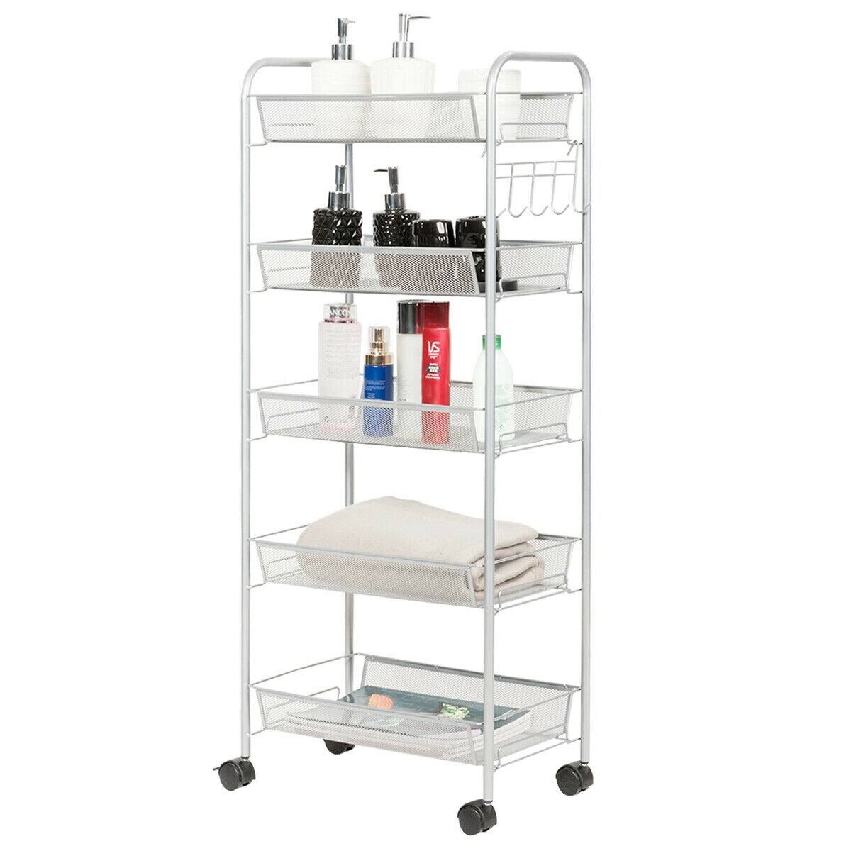 5 Tier Mesh Rolling Utility Cart Grey A242579