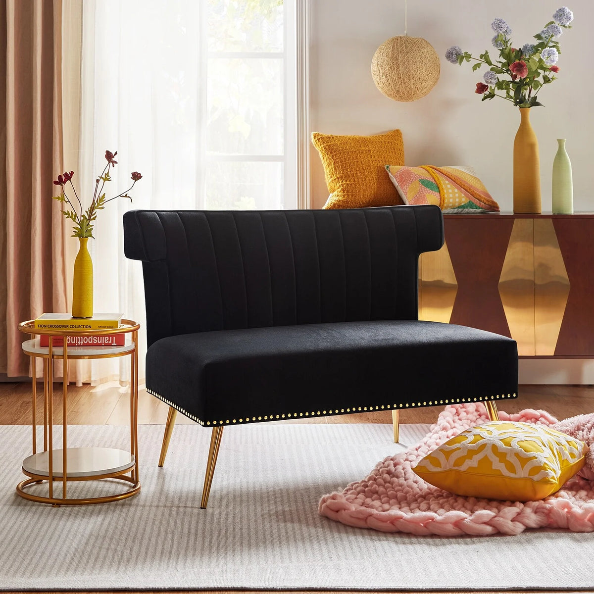 46" Velvet Tufted Loveseat with Metal Legs D68713