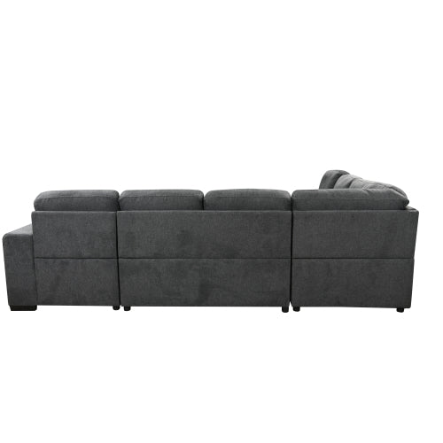 125'' U Shaped Sleeper Sofa with Pull Out Bed and Storage Chaise Ottoman K86951