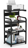 White 4-Shelf Mobile Printer Stand with Storage Shelves on Wheels L9938