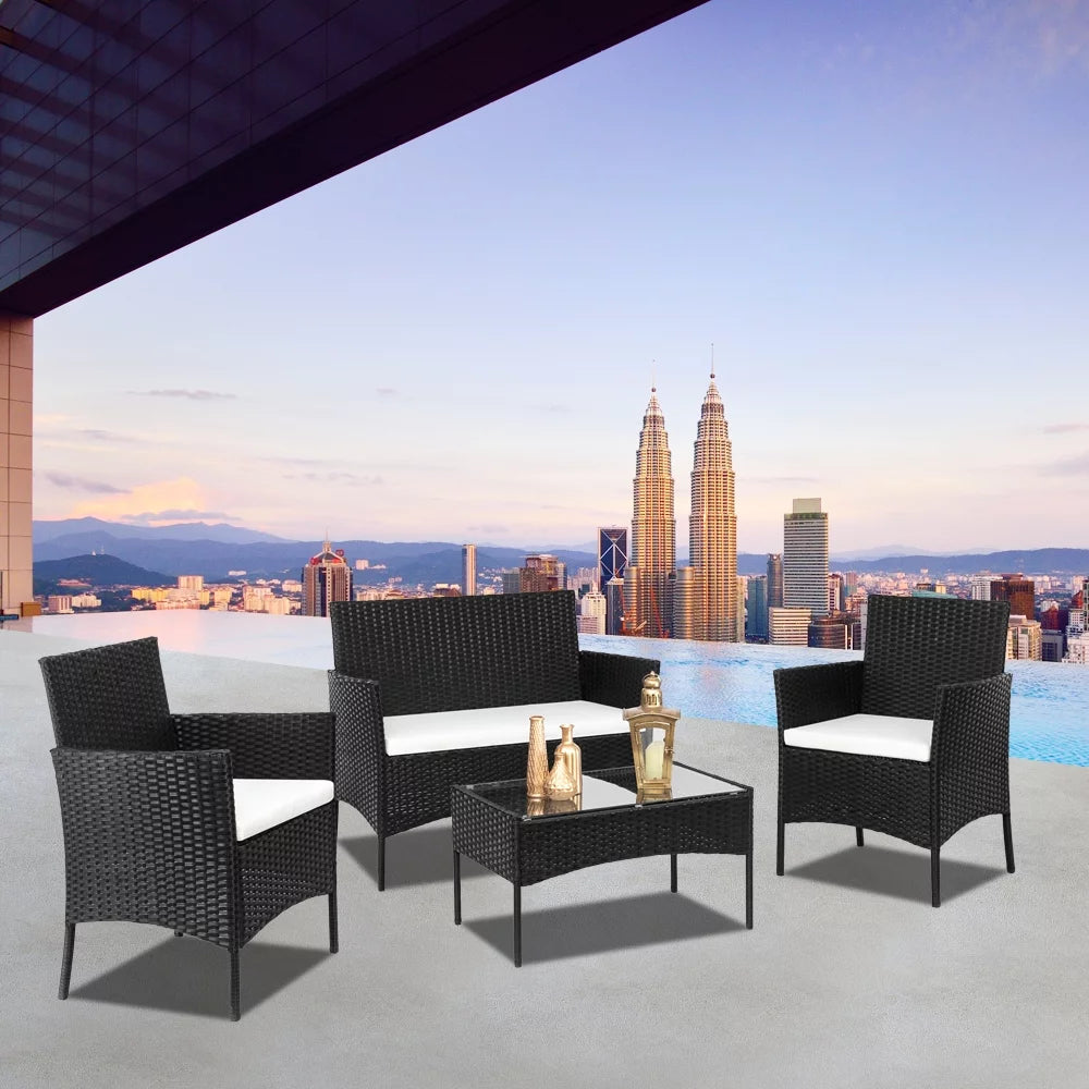 4-Piece PE Wicker Outdoor Conversation Set with Cushions L5906