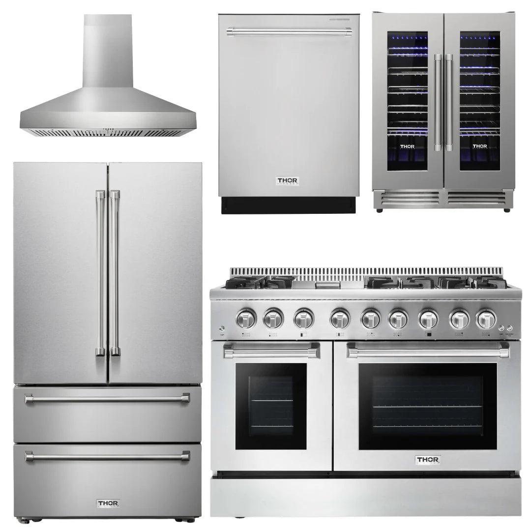 48 Propane Dual Fuel Range, Hood, Refrigerator, Dishwasher, Wine Cooler X232593
