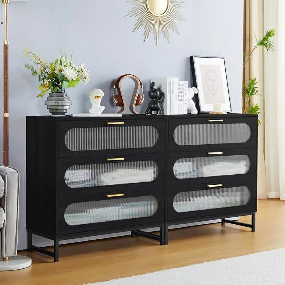 3 Drawer Tempered Glass Wood Dresser V529944