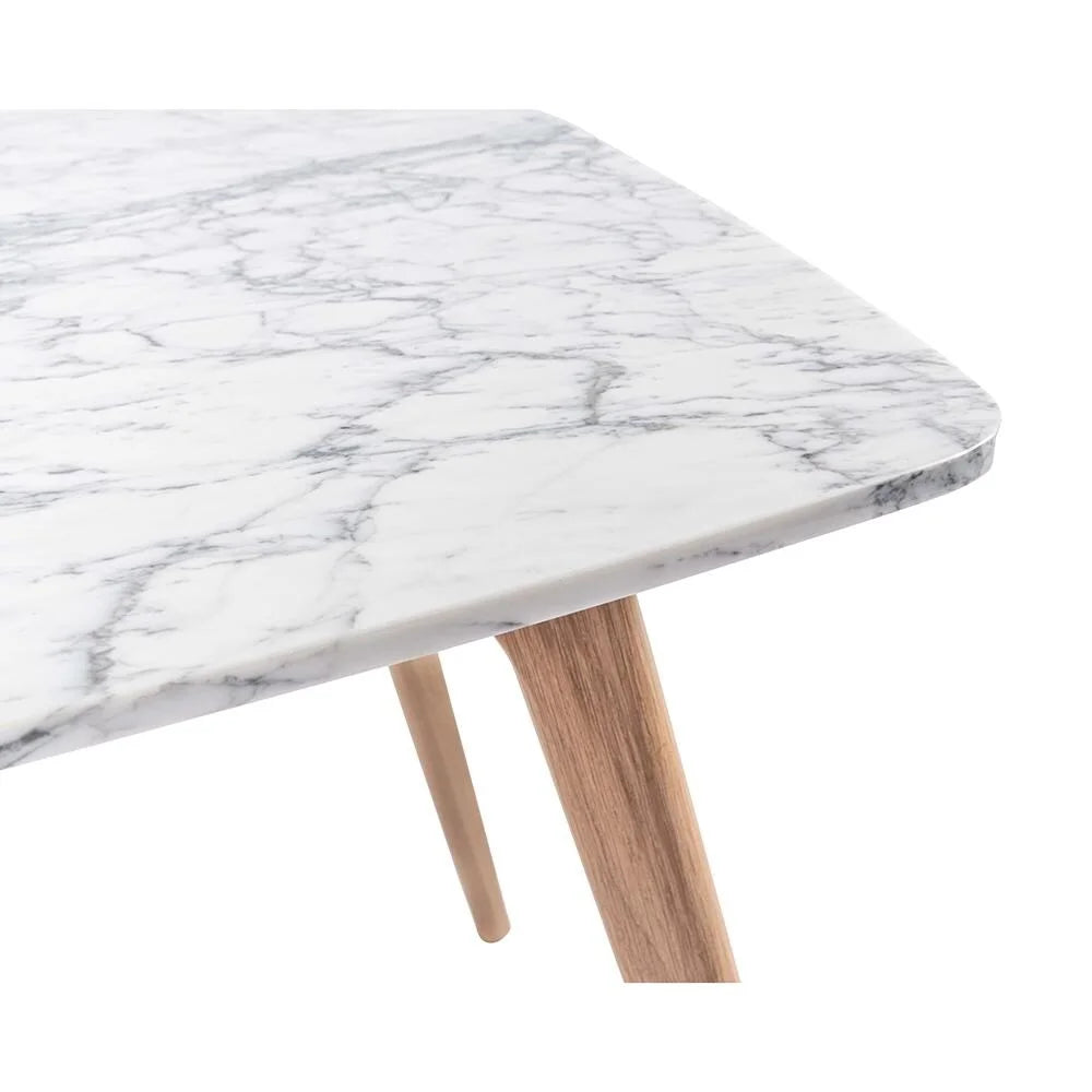 31" Square White Marble Dining Table with Oak Legs N48866