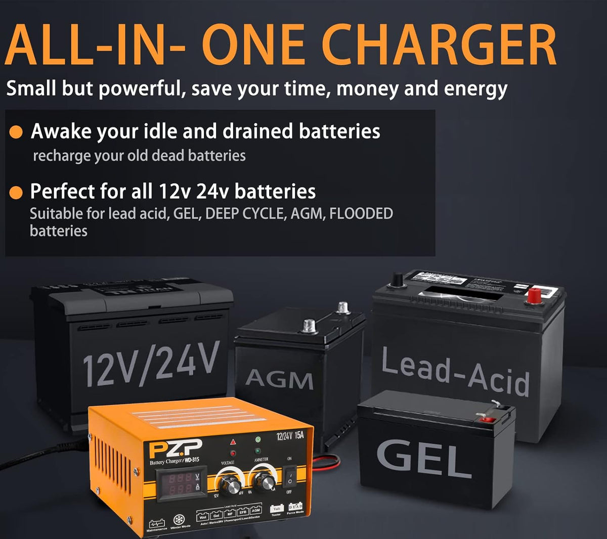 24v Manual 15-Amp Automotive Battery Charger and Maintainer M905