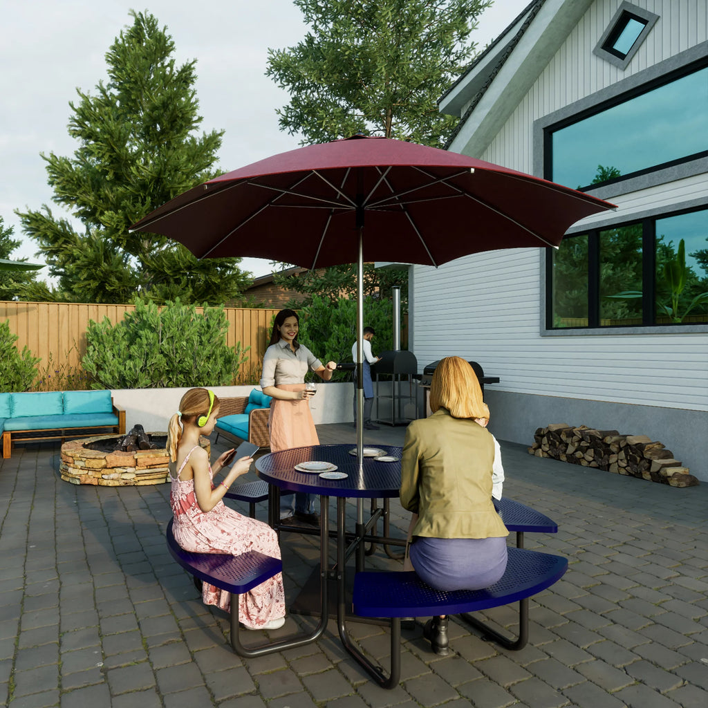 46'' Steel Round Picnic Table with Umbrella Hole E91295