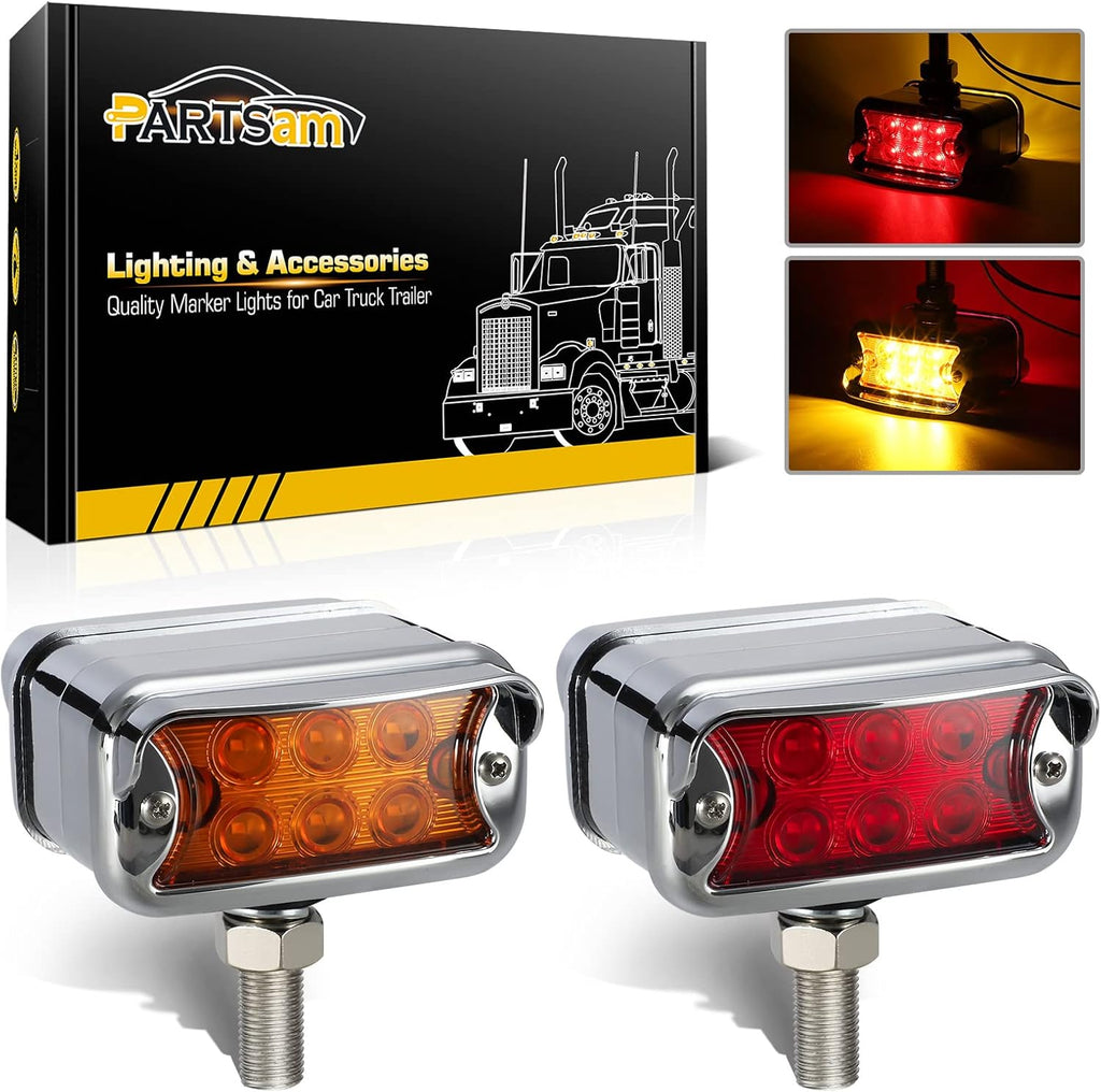2Pcs Amber/Red 6 LED Double Face Rectangular Chrome Utility Lights Y664