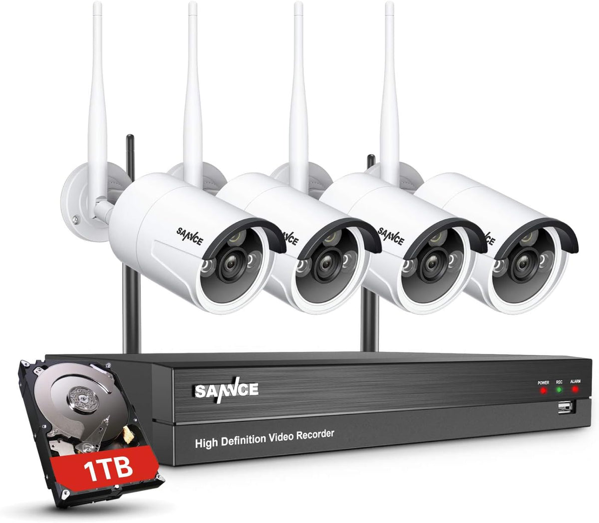 1080p 8 Channel Wireless Security Camera System with 4 Pcs Outdoor Cameras W354