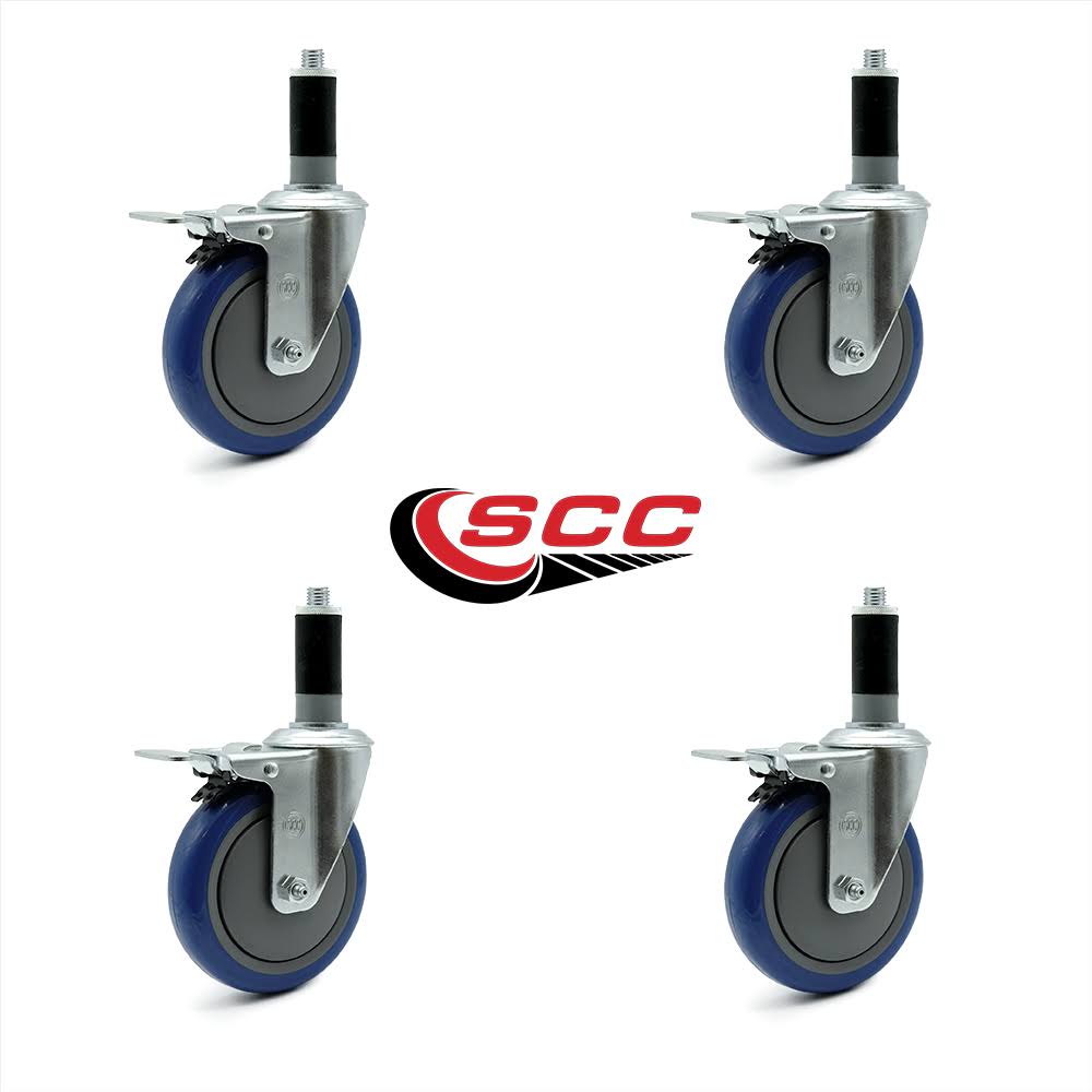 5 inch Blue Polyurethane Expanding Stem Caster Set Q600