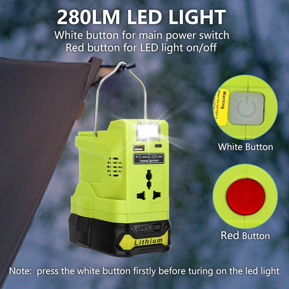 200W Powered Inverter Generator for 18V ONE+ Lithium Battery Portable Power Source with 280LM Light, USB Port, TYPE-C Port AC Outlet Convert DC 18V to AC 110V 120V (Tool Only) M5830
