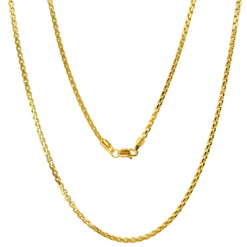 14K Real Gold Box Chain Necklace with Lobster Clasp 16" 18" 20" 22" 24" V614