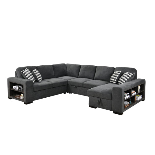125'' U Shaped Sleeper Sofa with Pull Out Bed and Storage Chaise Ottoman K86951