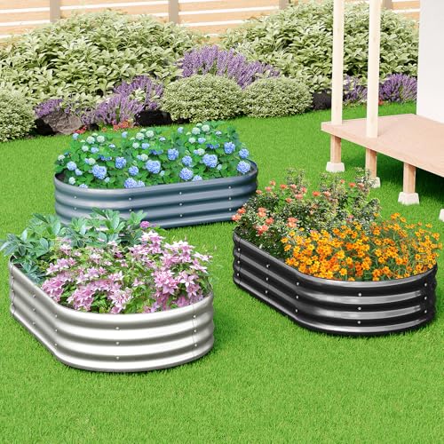 2 Pack Galvanized Metal Oval Raised Garden Bed (6x3x1FT, Silver) H3802