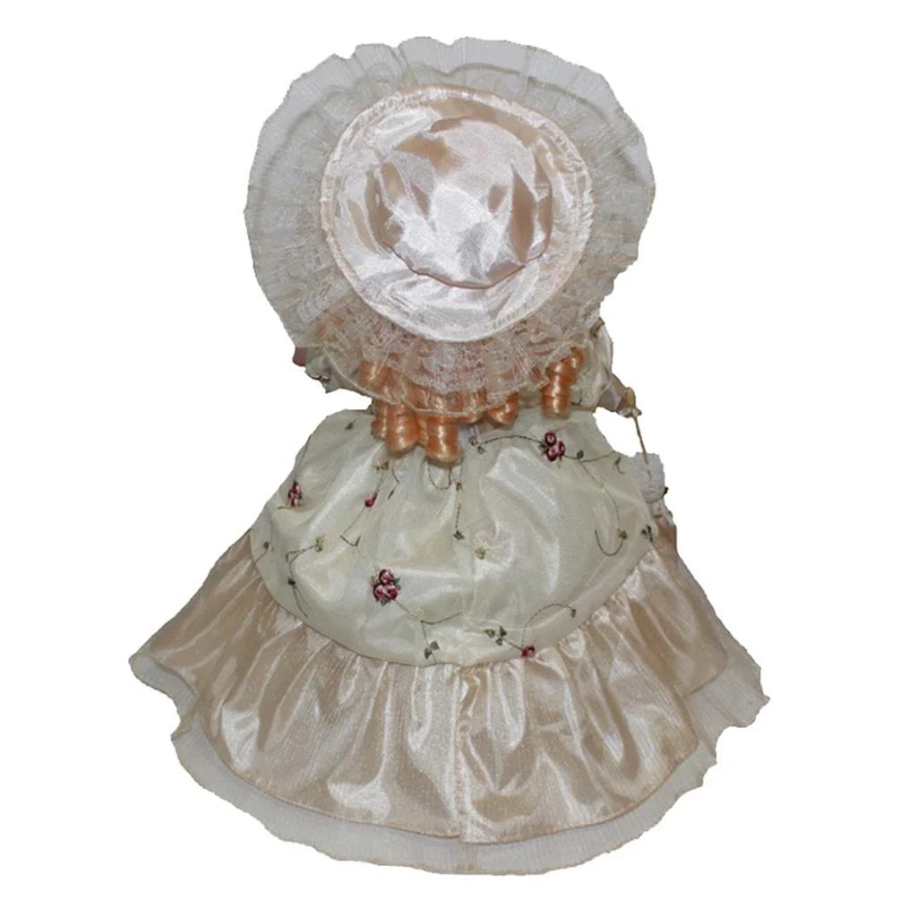 40cm Porcelain Doll with Curly Hair, Umbrella and Clothing Collectible Toy Y6245