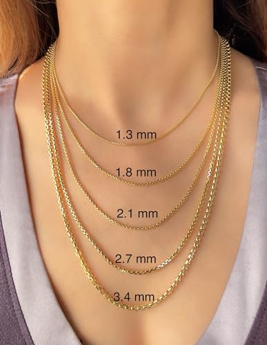 14K Real Gold Box Chain Necklace with Lobster Clasp 16" 18" 20" 22" 24" V614