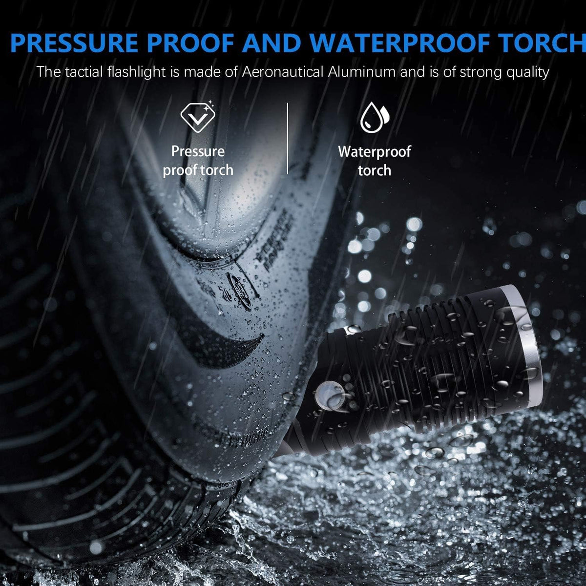 100000 Lumen Rechargeable Tactical Flashlight with Battery A61314