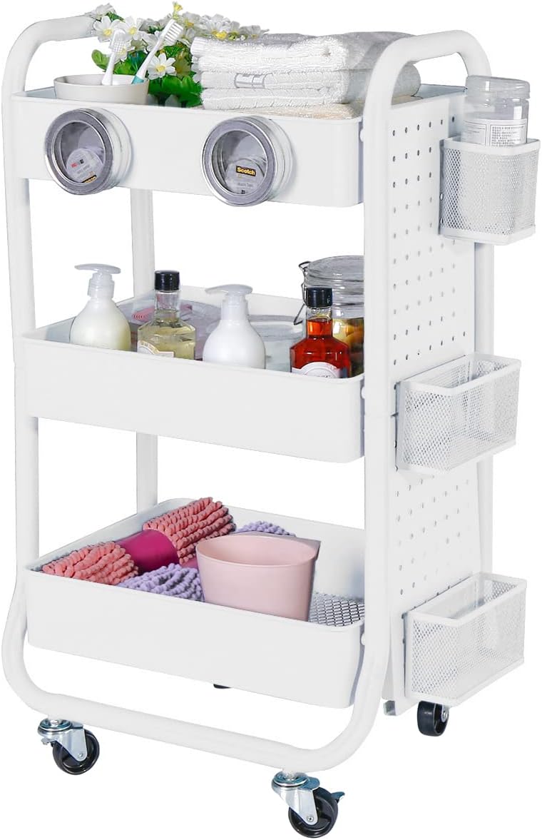 3-Tier Rolling Utility Cart with Handle White L921