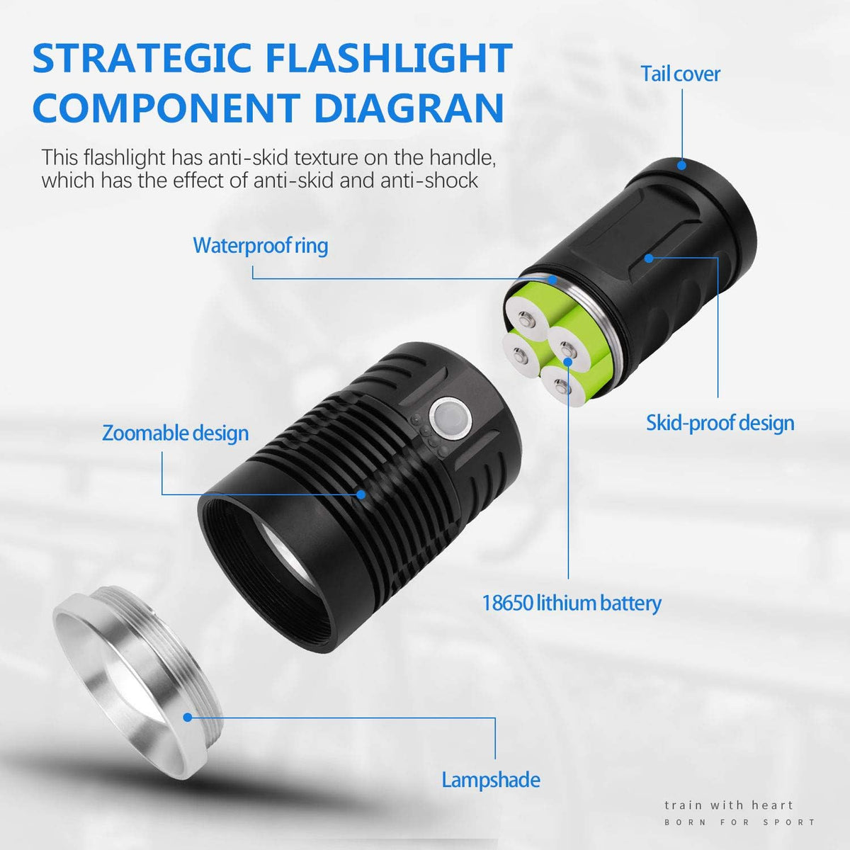 100000 Lumen Rechargeable Tactical Flashlight with Battery A61314
