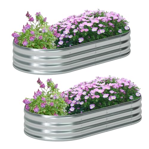 2 Pack Galvanized Metal Oval Raised Garden Bed (6x3x1FT, Silver) H3802