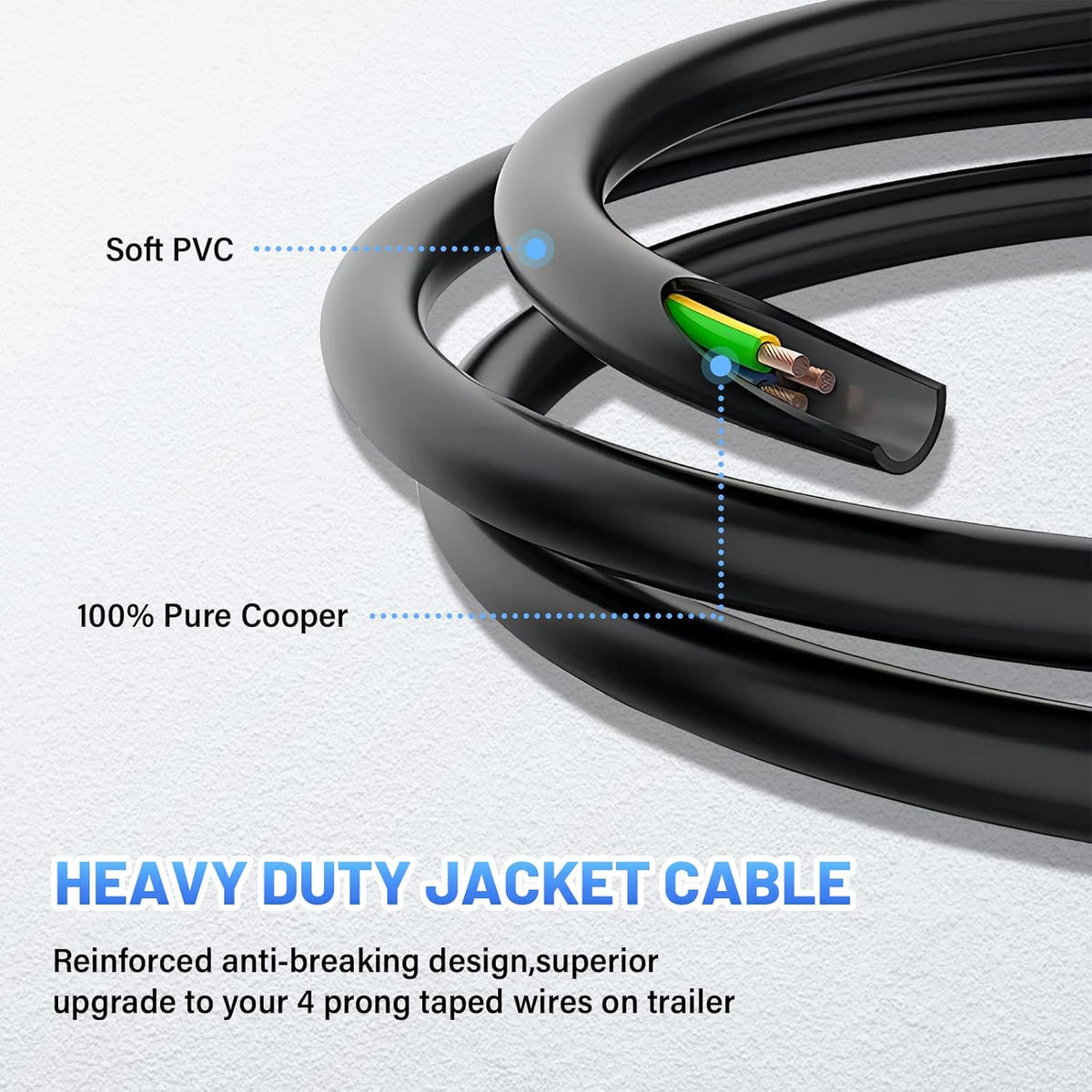4 Pin Flat Trailer Extension Cable 48” 18AWG Heavy Duty Copper Jacket Cable O207