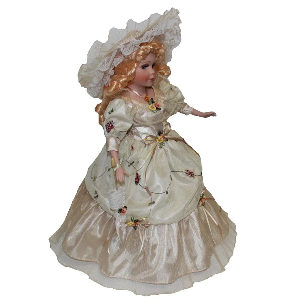 40cm Porcelain Doll with Curly Hair, Umbrella and Clothing Collectible Toy Y6245