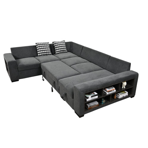 125'' U Shaped Sleeper Sofa with Pull Out Bed and Storage Chaise Ottoman K86951