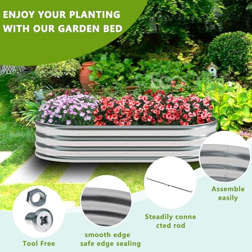 2 Pack Galvanized Metal Oval Raised Garden Bed (6x3x1FT, Silver) H3802