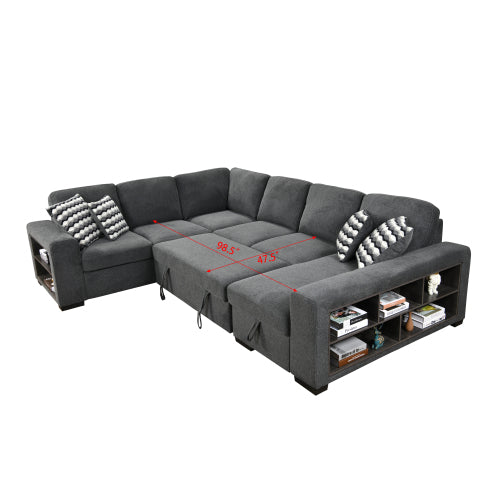 125'' U Shaped Sleeper Sofa with Pull Out Bed and Storage Chaise Ottoman K86951