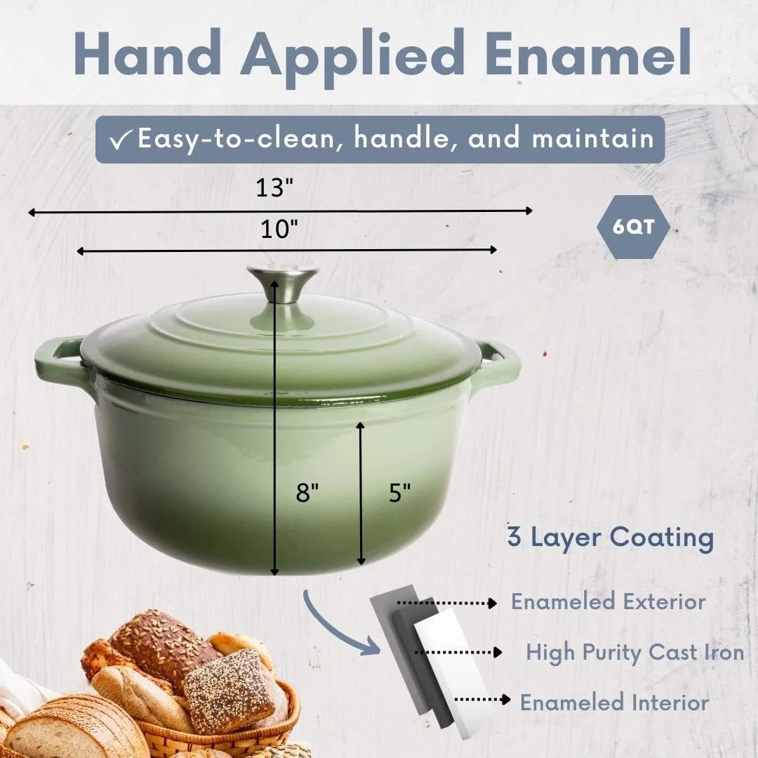 6 Qt. Enameled Cast Iron Dutch Oven Pot Y92713